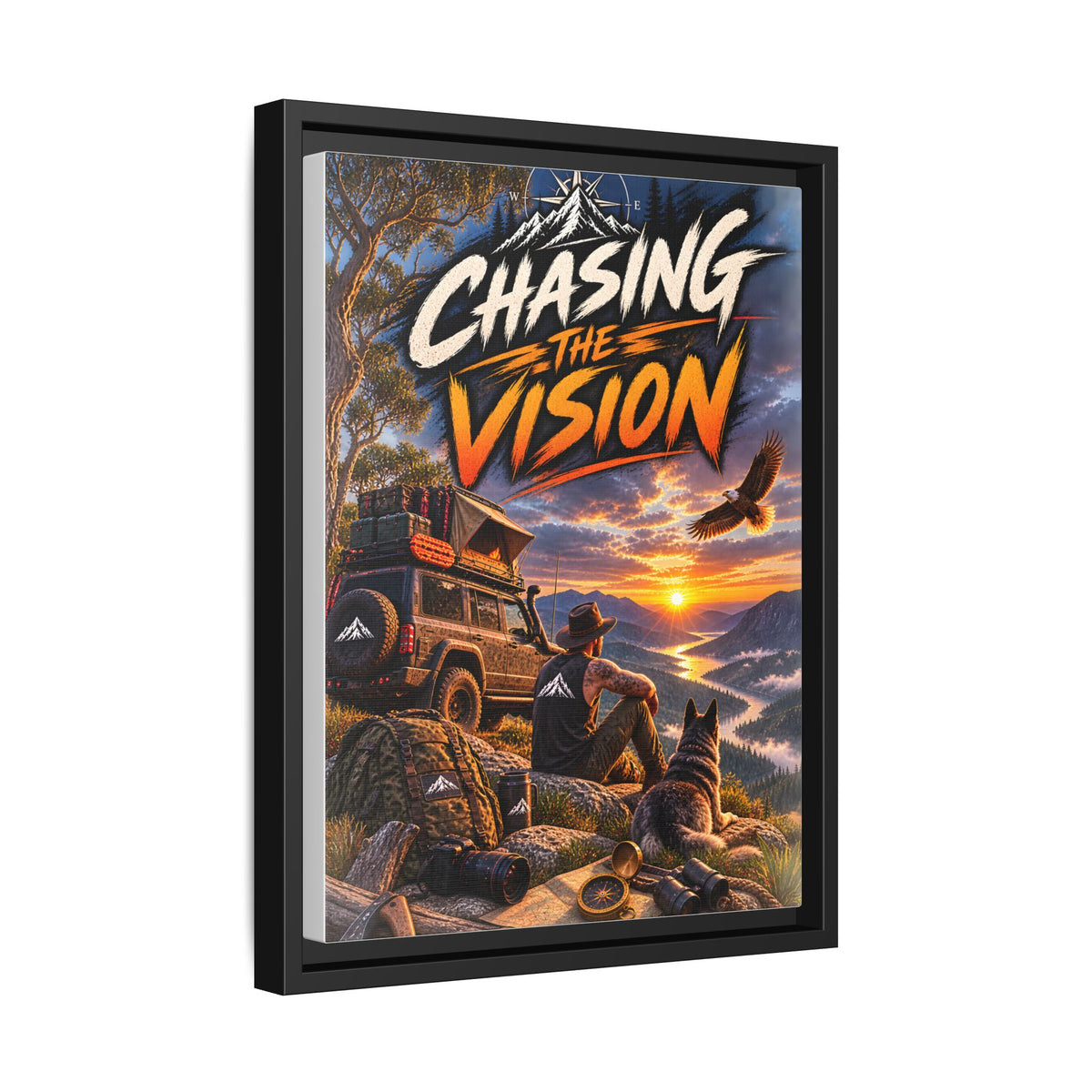 Chasing the Vision Matte Canvas Print (Framed) — Adventure Landscape Wall Art
