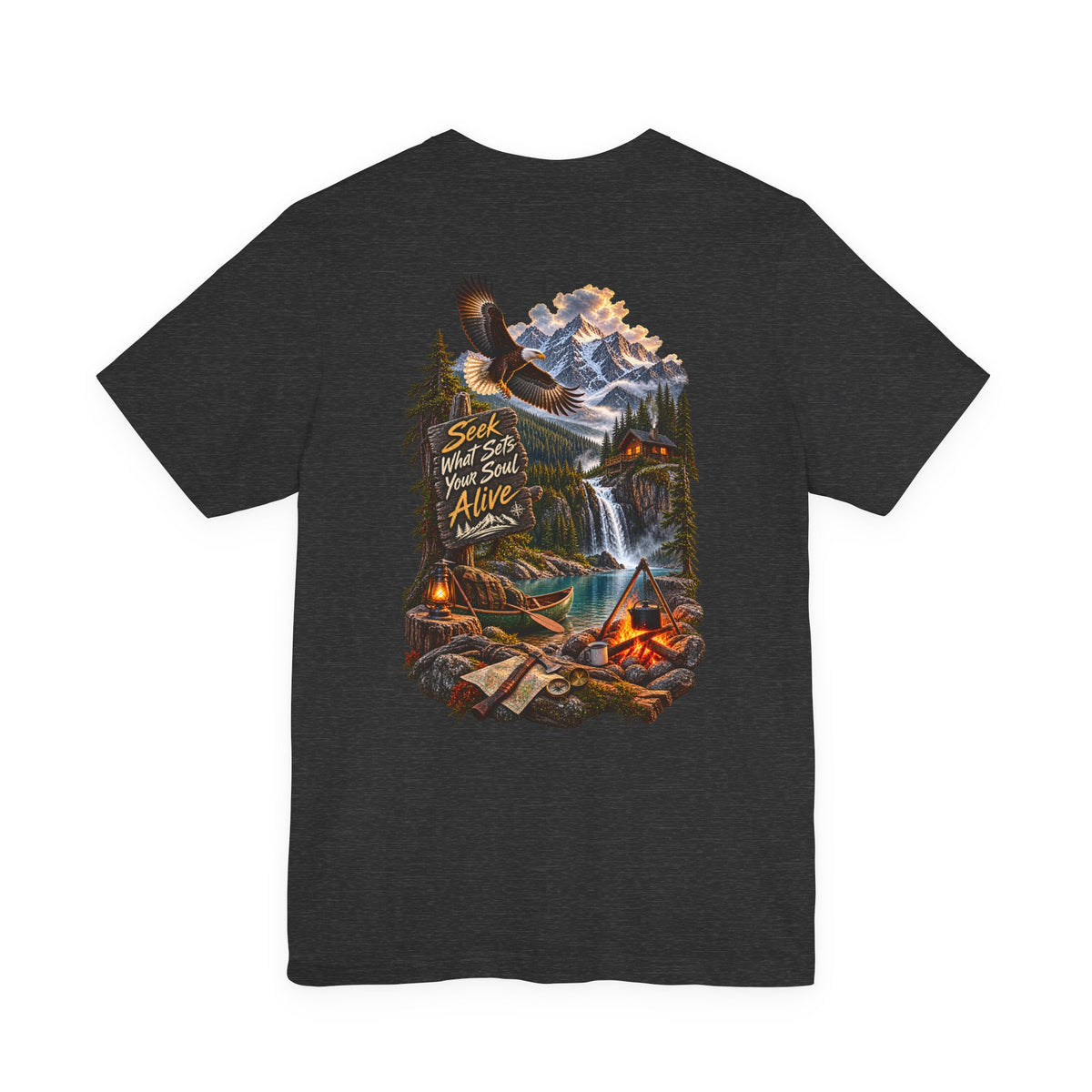 Adventure Tee — 'Seek What Sets Your Soul Alive' Mountain & Campback Graphic