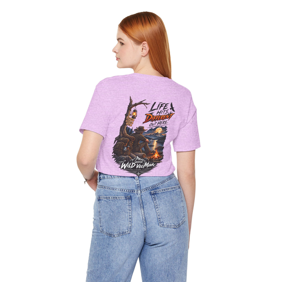 Adventure Campfire T-Shirt — “Life Hits Different Out Here” Graphic Tee