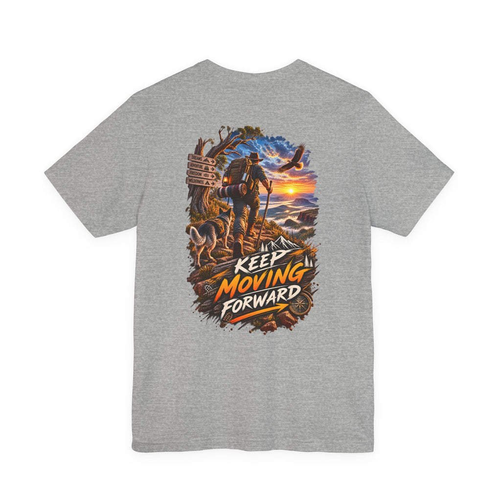 Keep Moving Forward T-Shirt — Motivational Hiker Sunset Graphic Tee