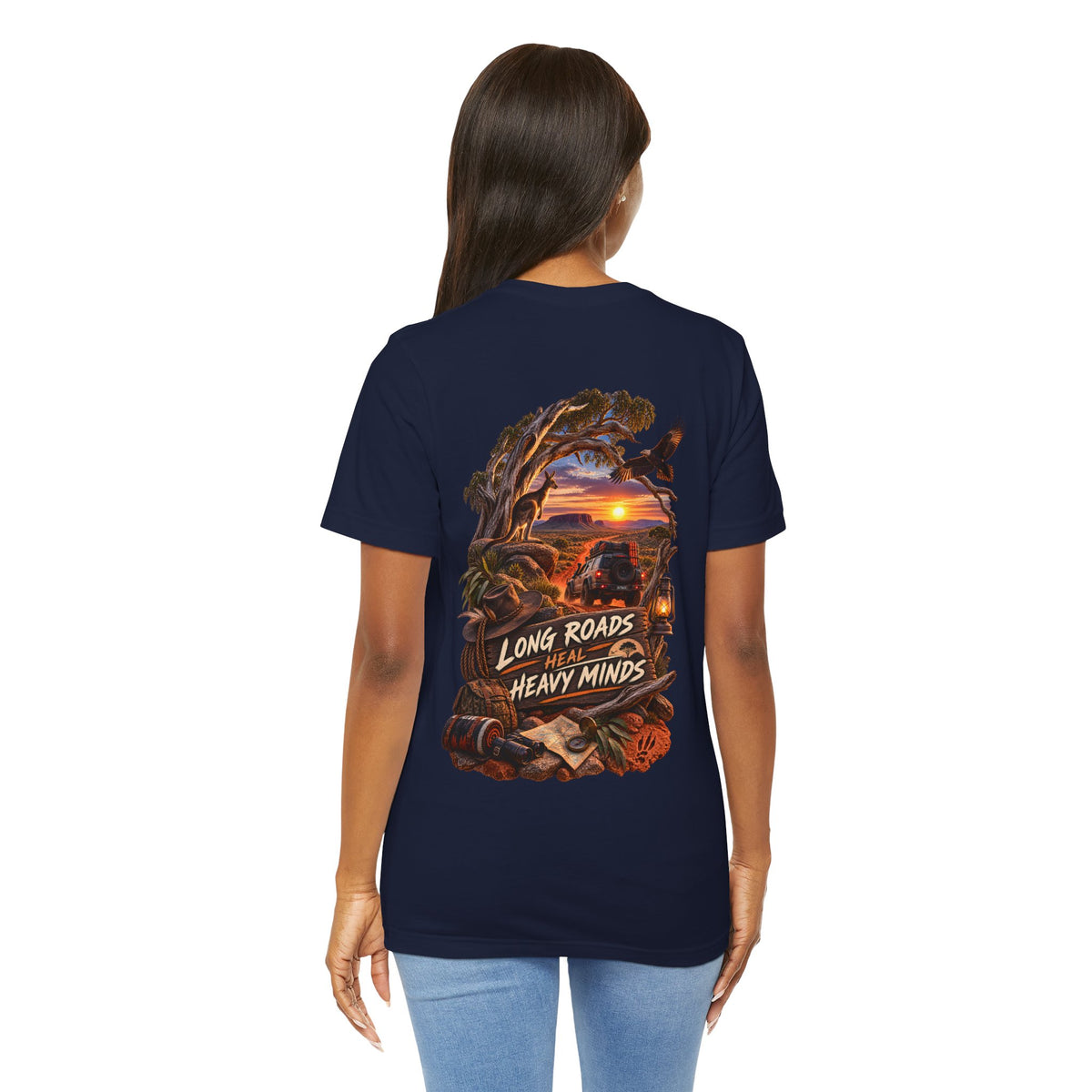 Long Roads Heal Heavy Minds T-Shirt — Scenic Sunset Travel Tee