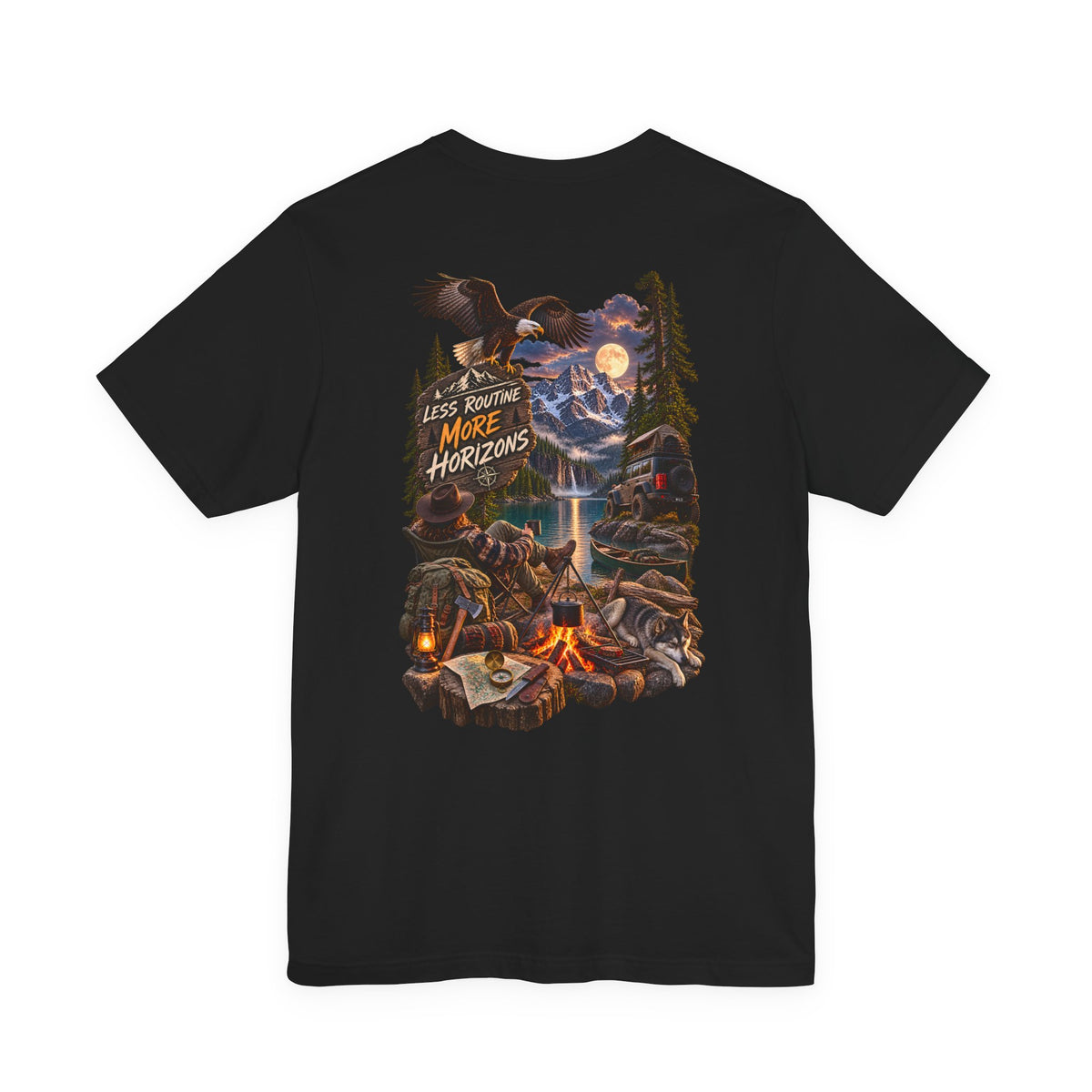 Adventure Campfire Graphic Tee — "Less Routine, More Horizons"