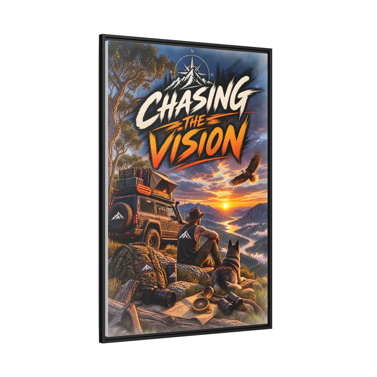 Chasing the Vision Matte Canvas Print (Framed) — Adventure Landscape Wall Art