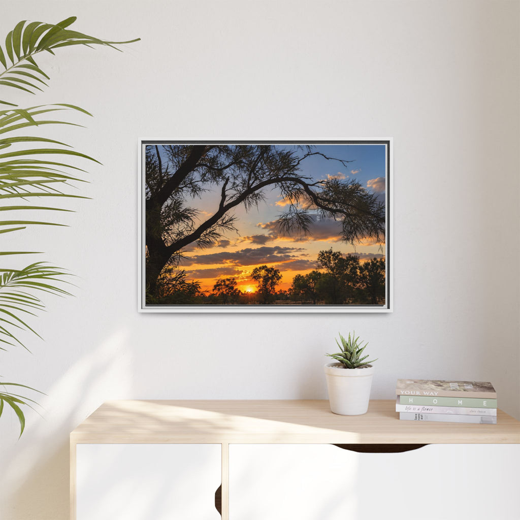 Sunset Silhouette Matte Canvas Print — Framed Landscape Wall Art