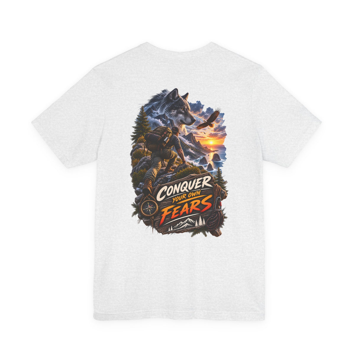 Conquer Your Fears Wolf Graphic Tee — Adventure Motivational T-Shirt