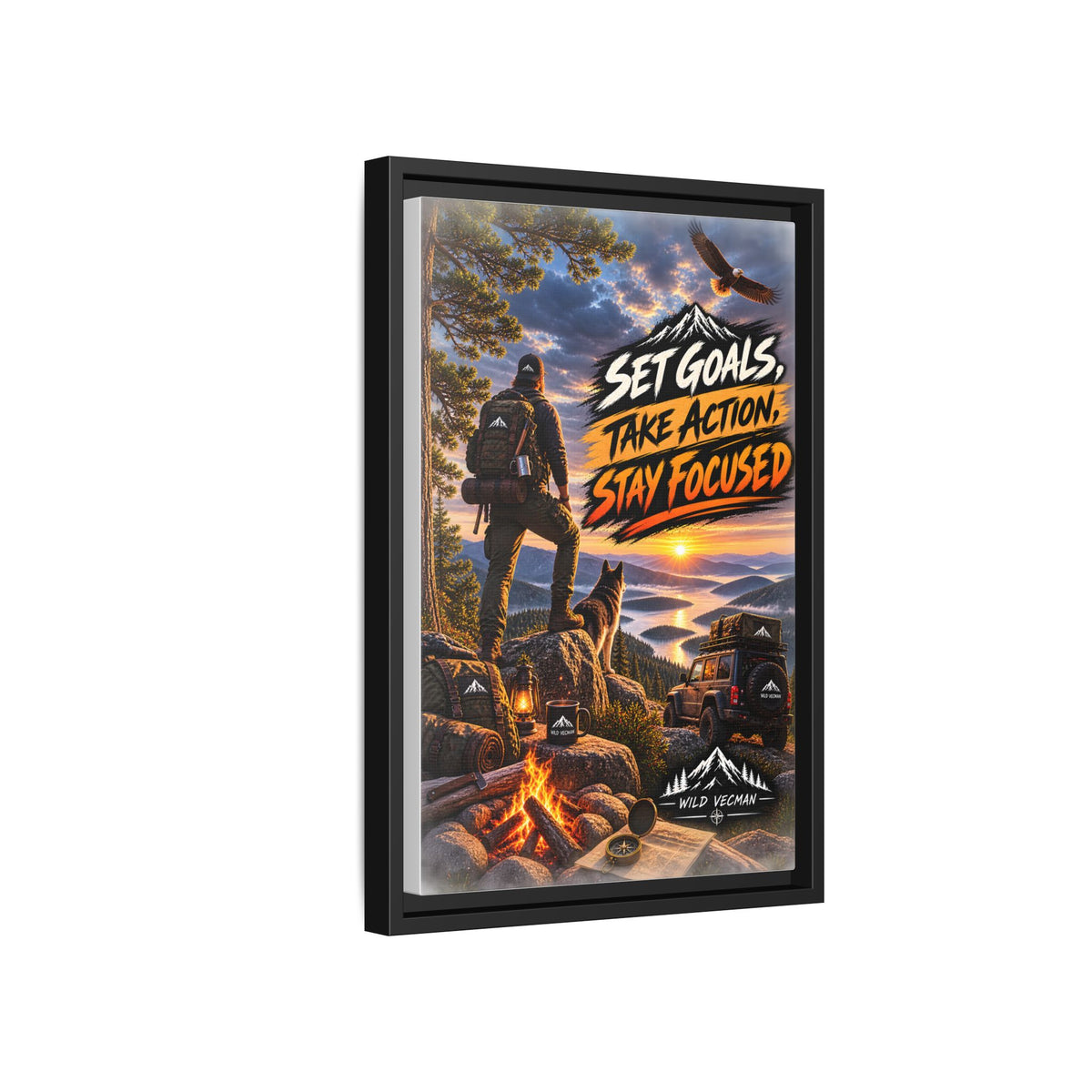 Motivational Adventure Canvas — “Set Goals, Take Action, Stay Focused”