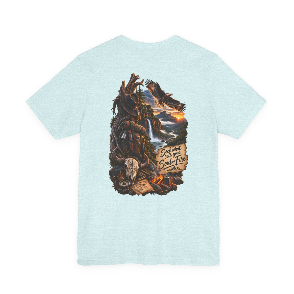 Western Wilderness T‑Shirt — “Seek the Sun, Find the Fire” Scenic Eagle & Skull Tee