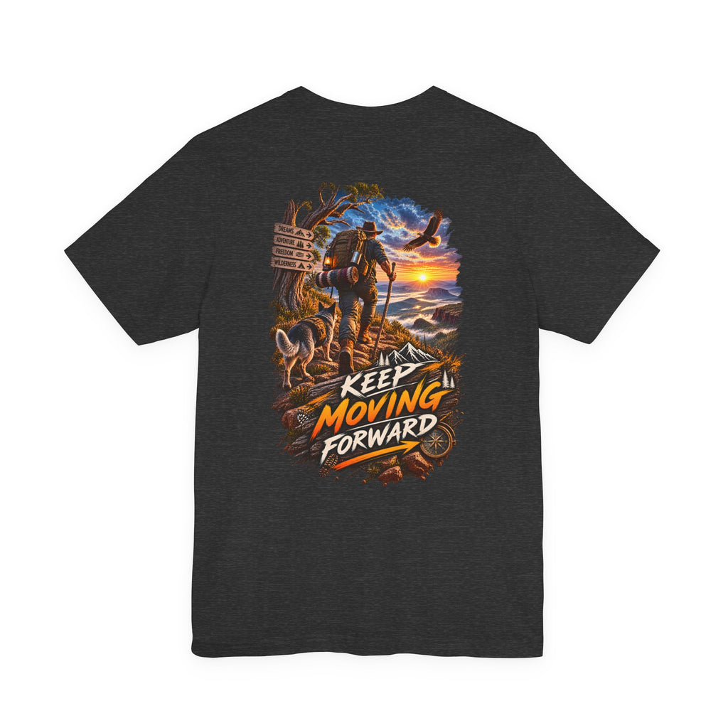 Keep Moving Forward T-Shirt — Motivational Hiker Sunset Graphic Tee