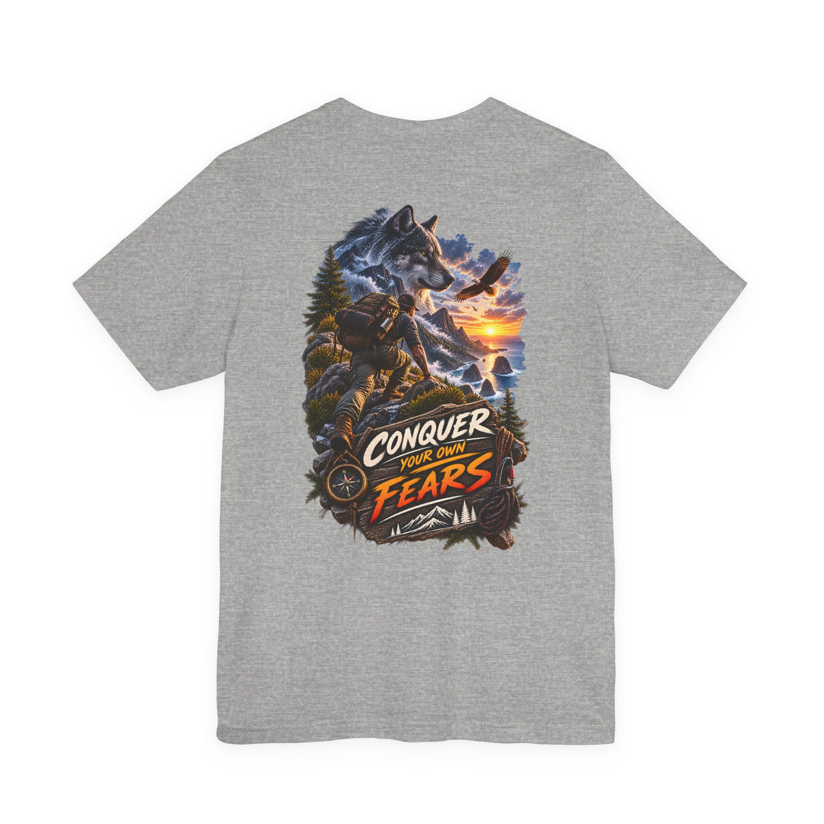 Conquer Your Fears Wolf Graphic Tee — Adventure Motivational T-Shirt
