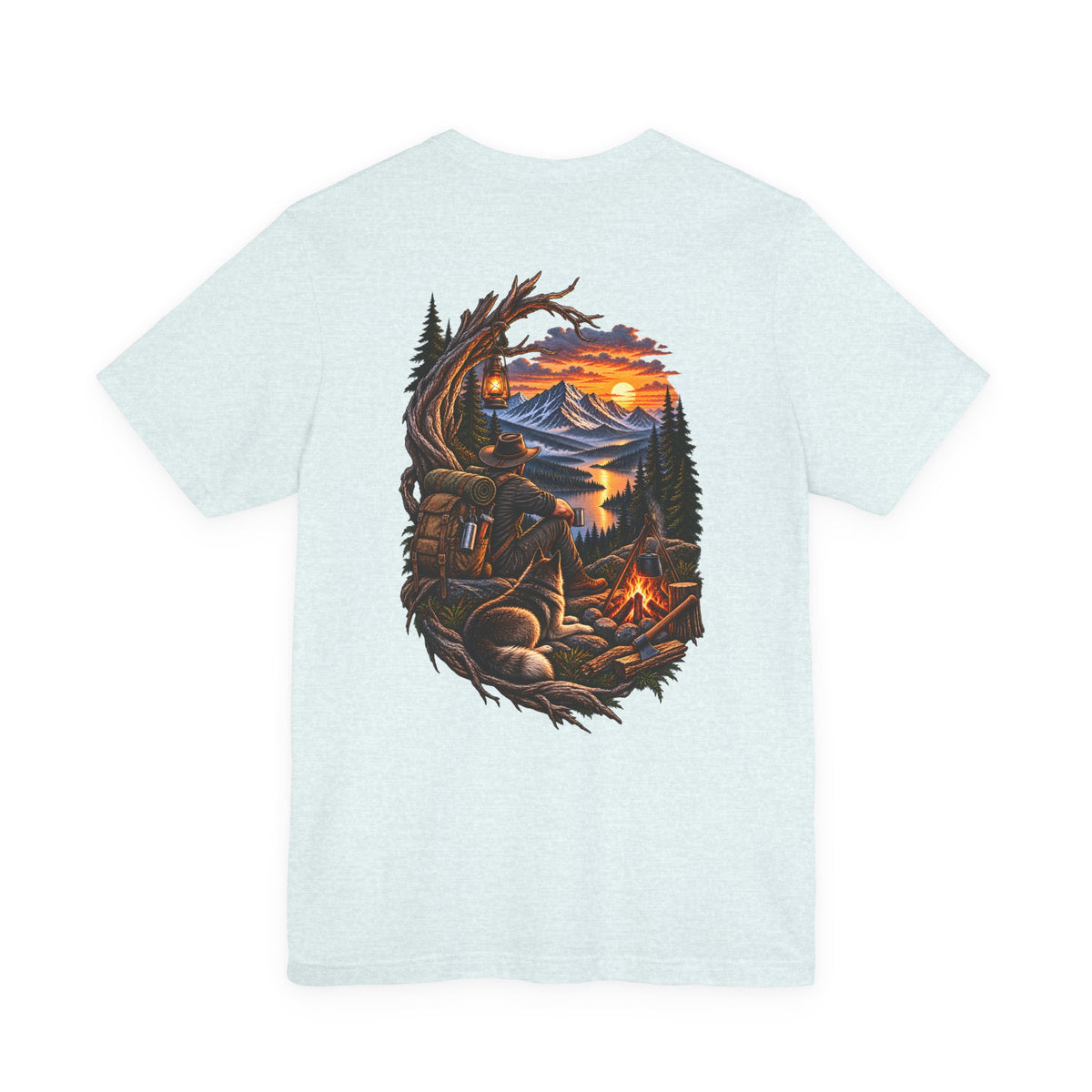 Camping Adventure T-Shirt — Mountain Sunset Campfire Graphic