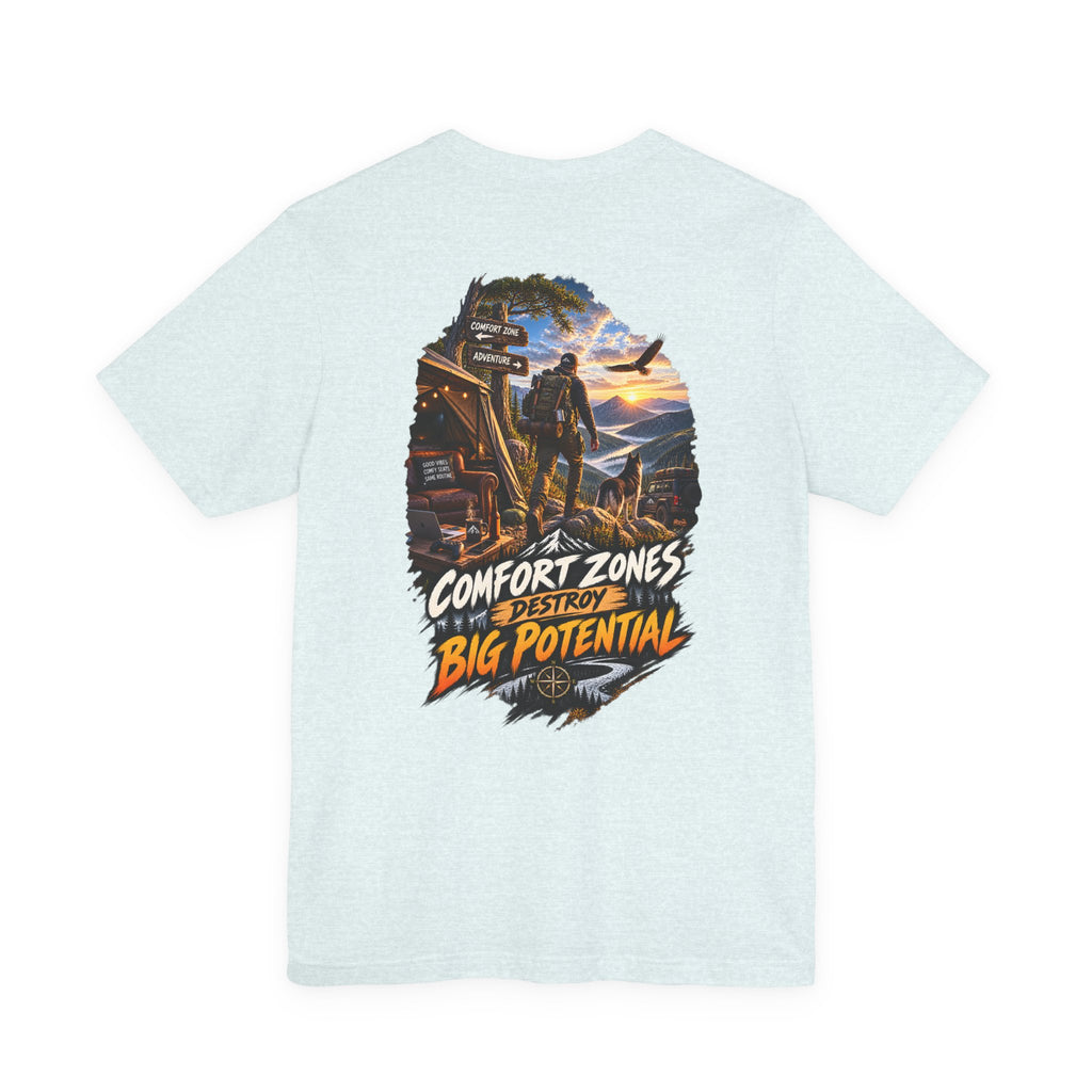T-shirt graphique motivationnel — Impression au dos « Les zones de confort anéantissent le grand potentiel »