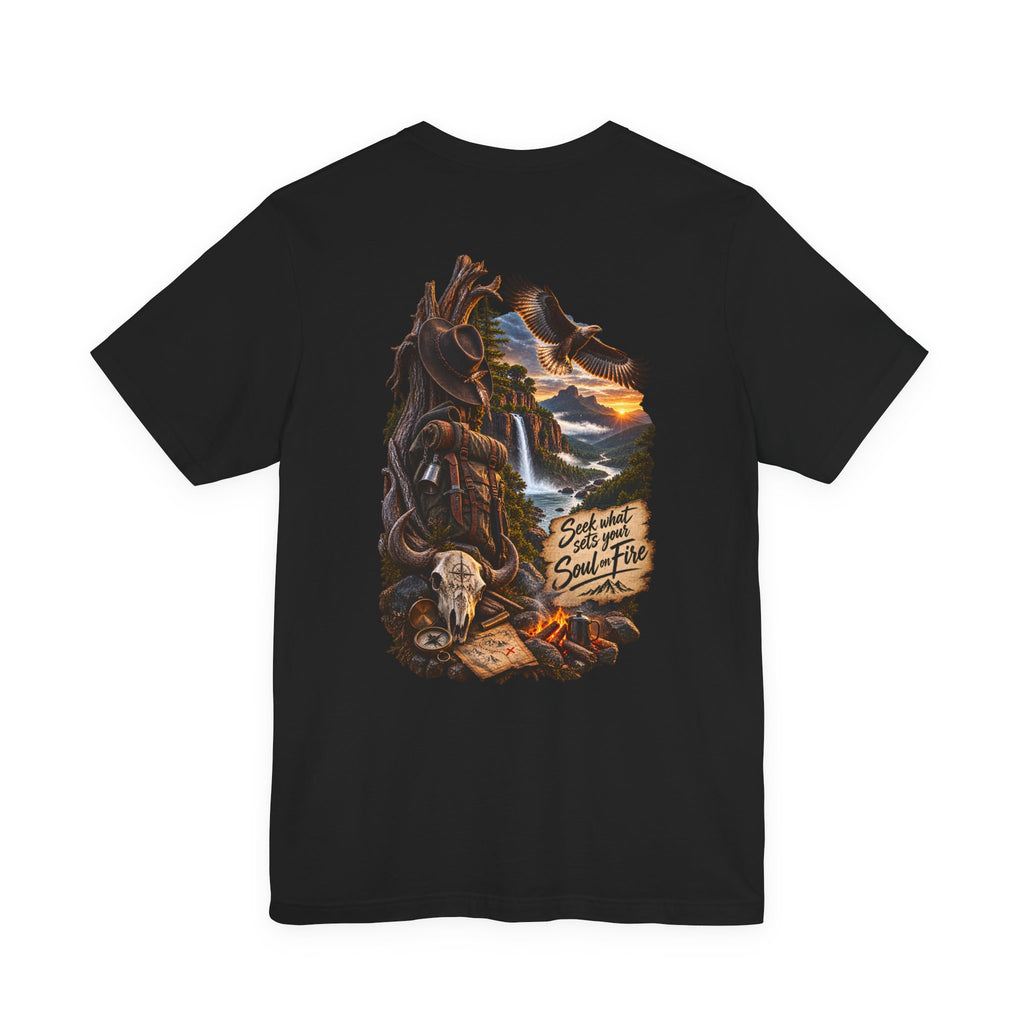 Western Wilderness T‑Shirt — “Seek the Sun, Find the Fire” Scenic Eagle & Skull Tee