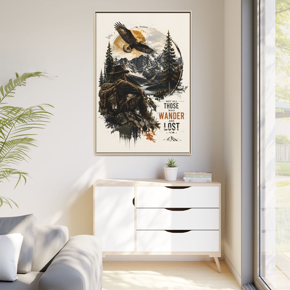 Wanderer Hiking Framed Canvas — "Not All Those Who Wander Are Lost" Wall Art