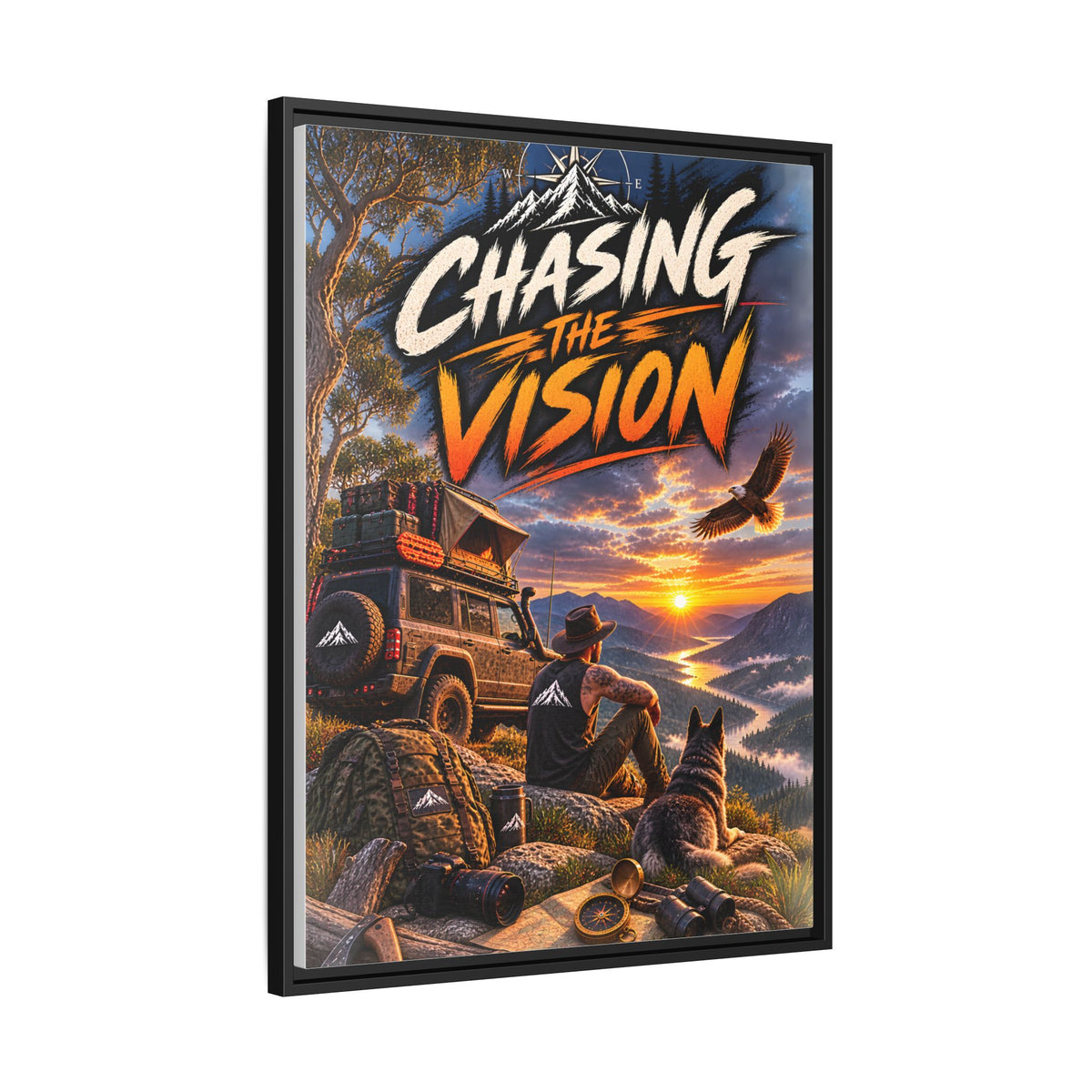 Chasing the Vision Matte Canvas Print (Framed) — Adventure Landscape Wall Art