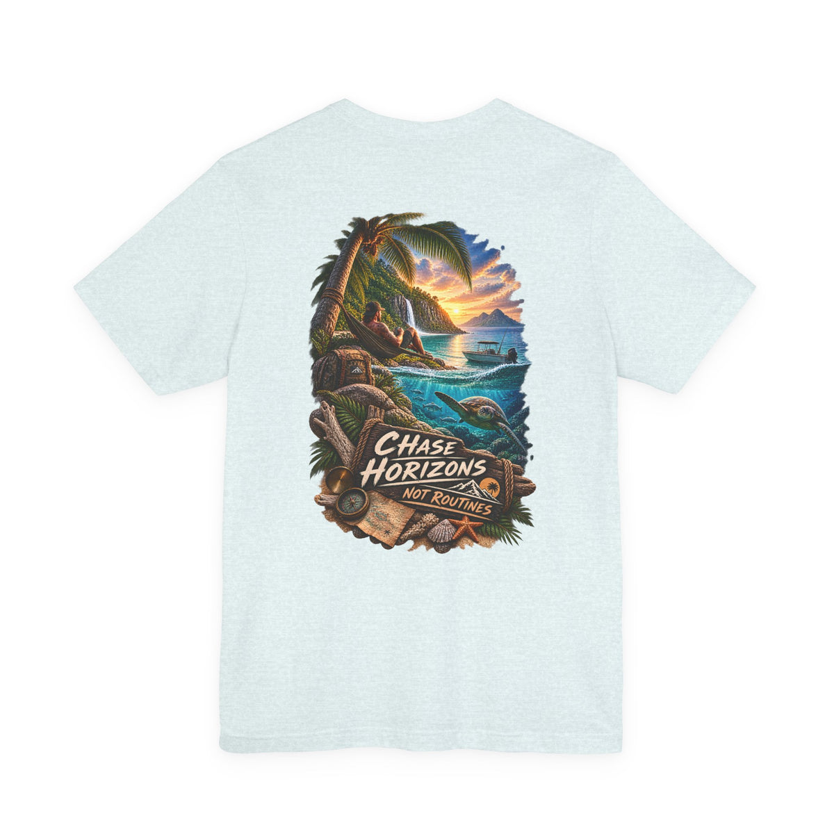 Chase Horizons Sunset Beach Tee — Adventure Coastal Graphic T-Shirt