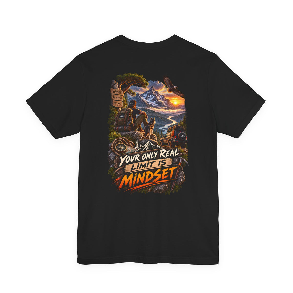 Mindset Adventure Graphic Tee — "Your Only Real Limit Is Mindset" Motivational Mountain T‑Shirt
