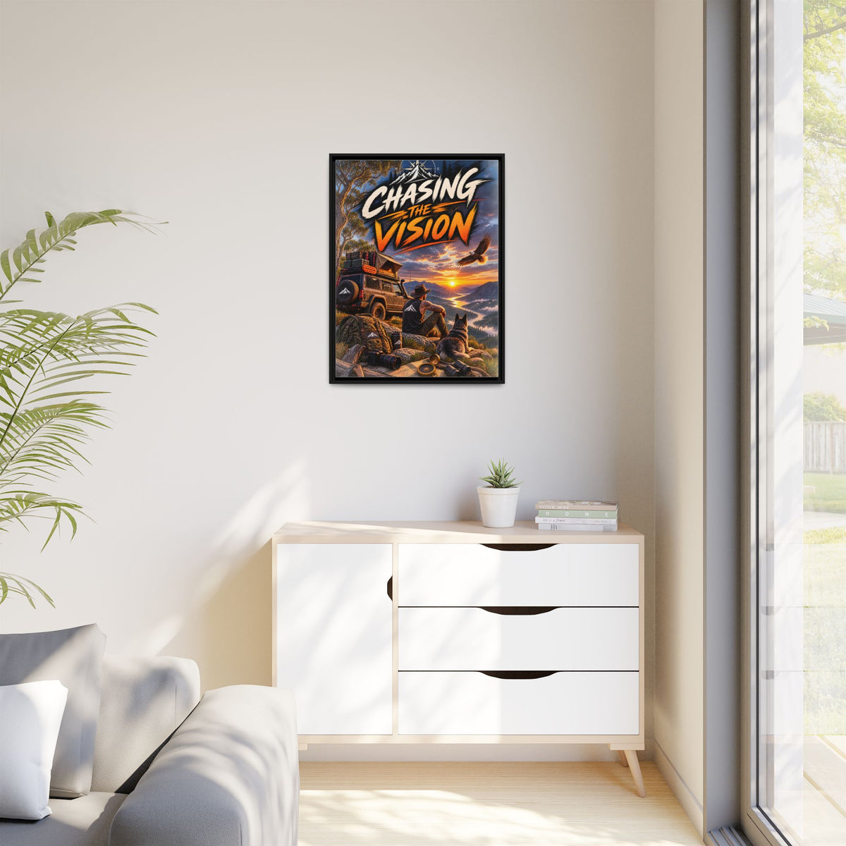 Chasing the Vision Matte Canvas Print (Framed) — Adventure Landscape Wall Art