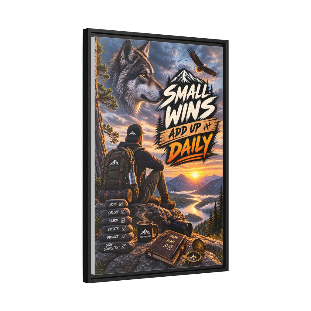 Small Wins Add Up Daily Framed Canvas Wall Art — Motivational Hiking Print