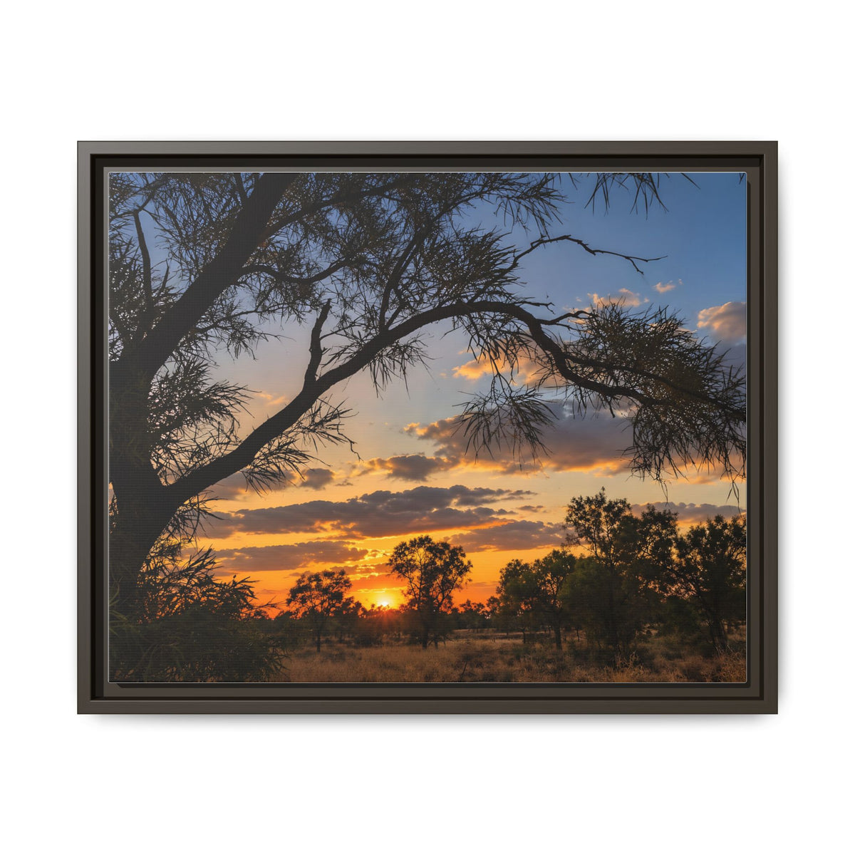Sunset Silhouette Matte Canvas Print — Framed Landscape Wall Art