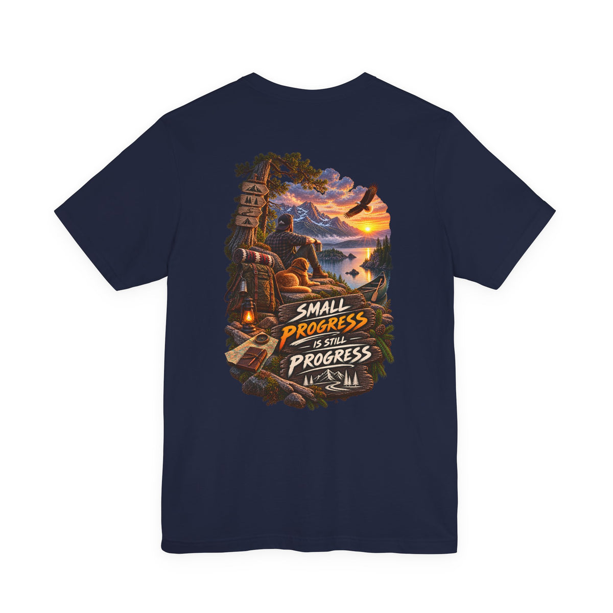 T-Shirt — "Small Progress Is Still Progress" Scenic Camping Graphic