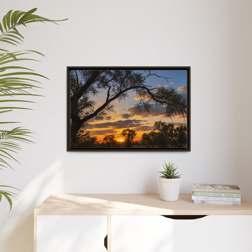 Sunset Silhouette Matte Canvas Print — Framed Landscape Wall Art