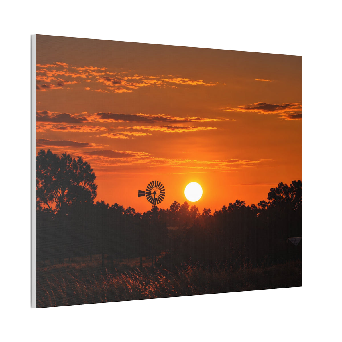 Sunset Windmill Canvas Print — Rural Farmhouse Wall Art