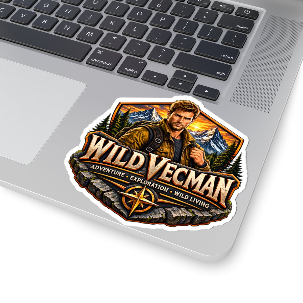 Outdoor Adventure Sticker — "Wild Vecman" Kiss-Cut Vinyl Decal