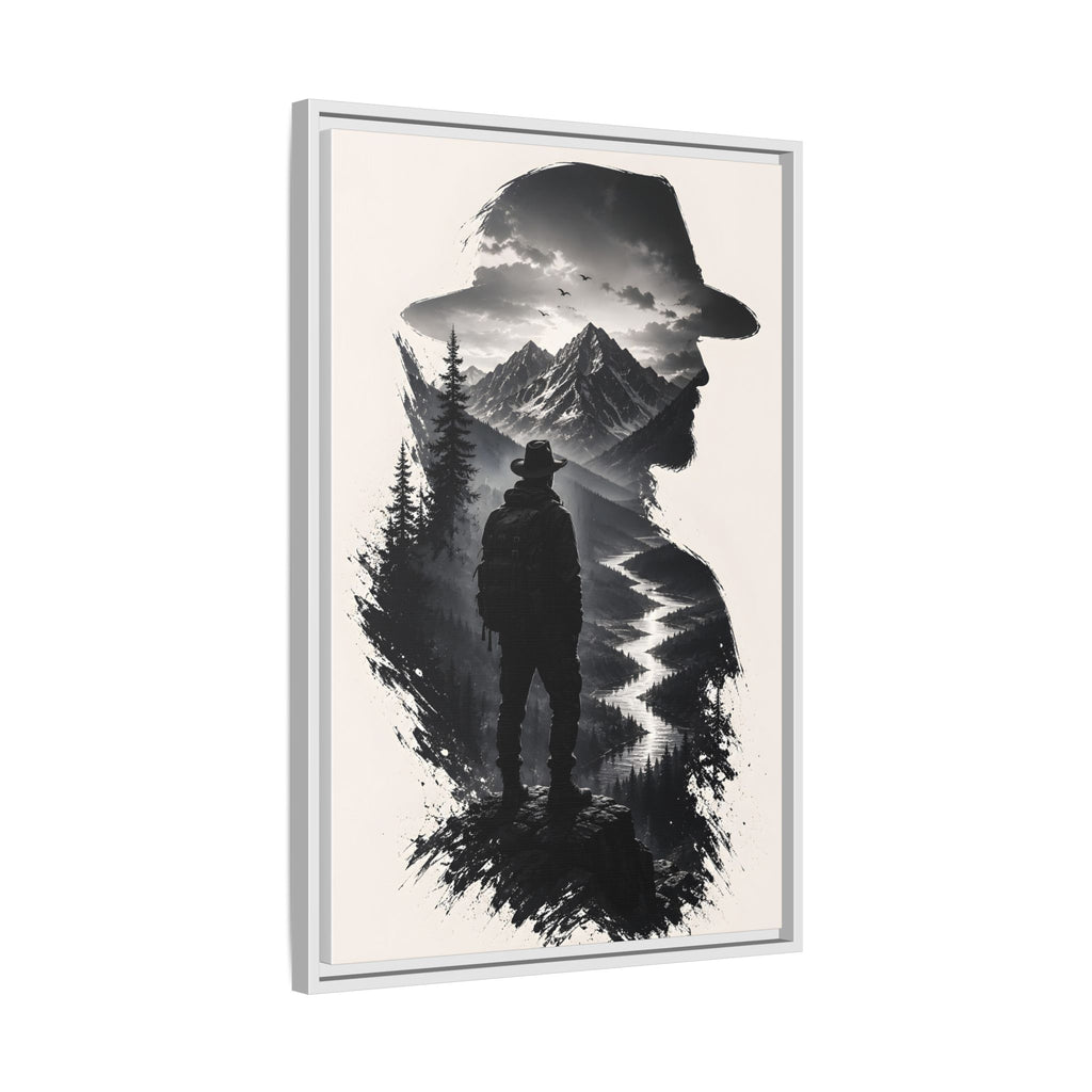 Toile encadrée silhouette de randonneur en montagne