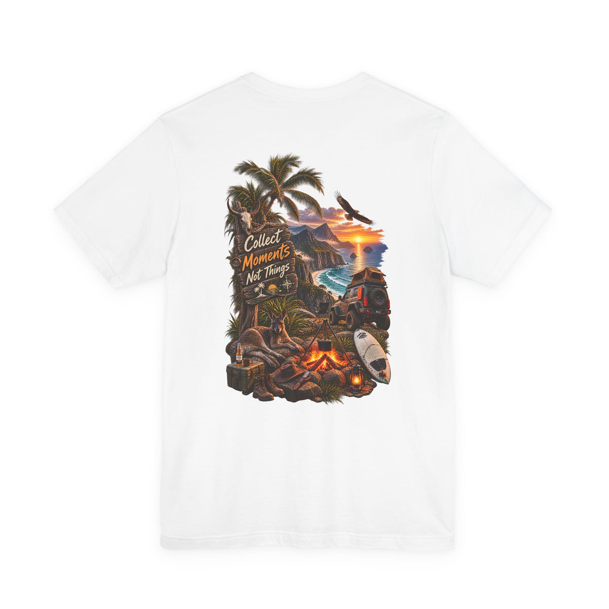 T-Shirt — "Collect Moments Not Things" Tropical Beach Camping Graphic Tee