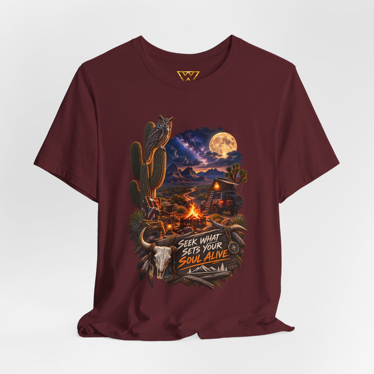 Campfire Desert Graphic Tee — "Seek What Sets Your Soul Alive"