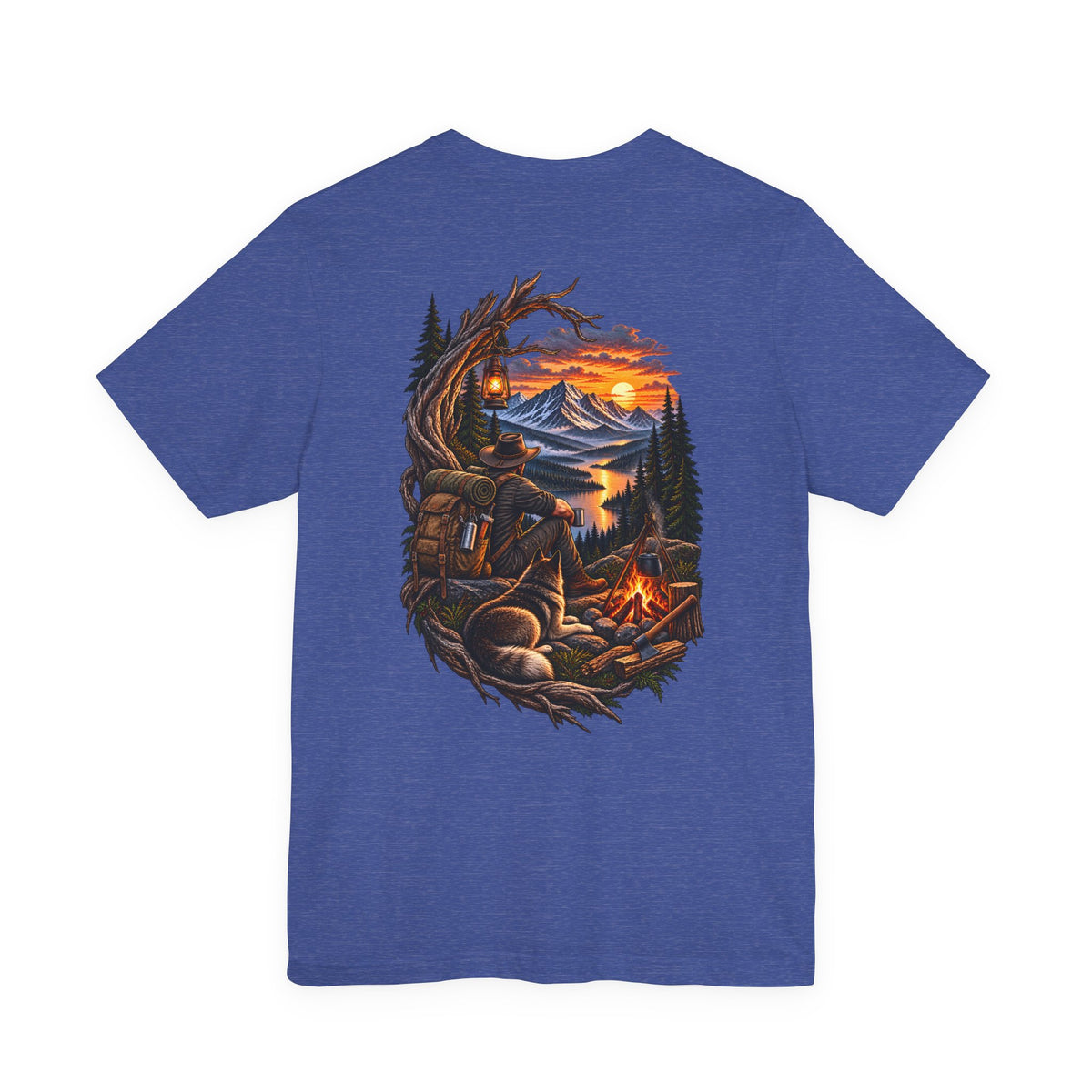 Camping Adventure T-Shirt — Mountain Sunset Campfire Graphic