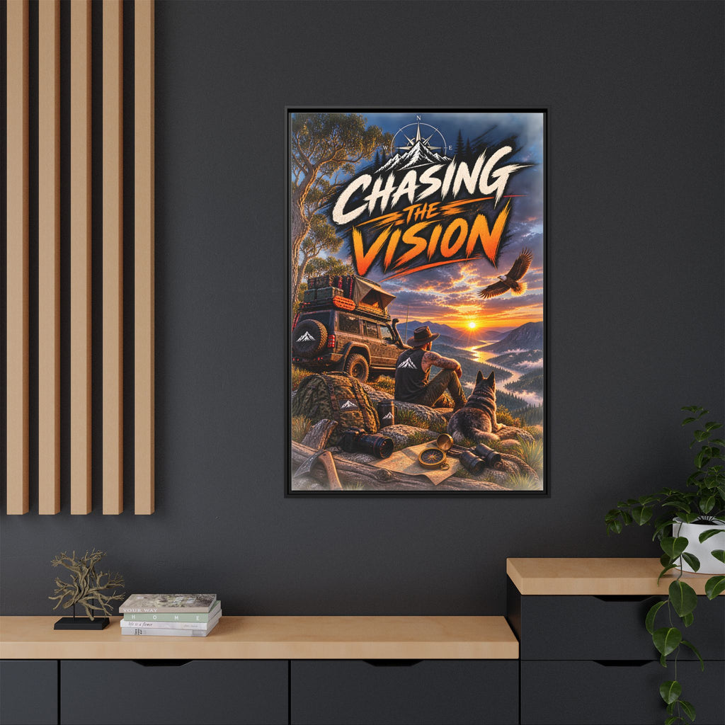 Chasing the Vision Matte Canvas Print (Framed) — Adventure Landscape Wall Art