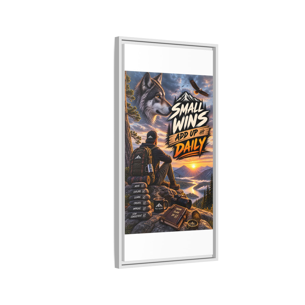 Small Wins Add Up Daily Framed Canvas Wall Art — Motivational Hiking Print