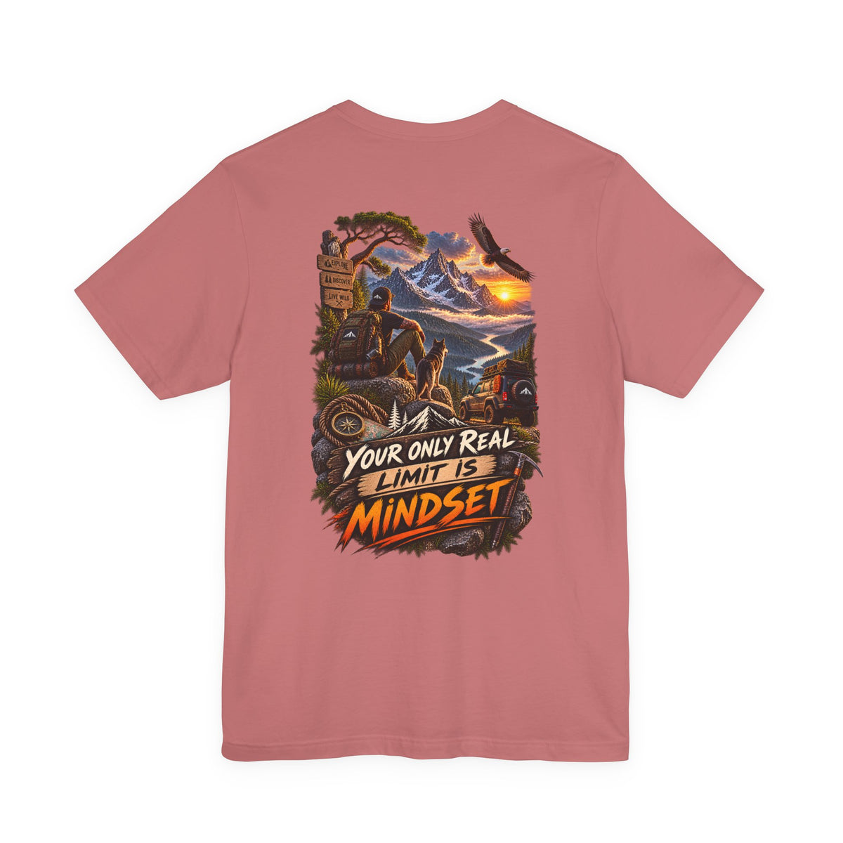 Mindset Adventure Graphic Tee — "Your Only Real Limit Is Mindset" Motivational Mountain T‑Shirt