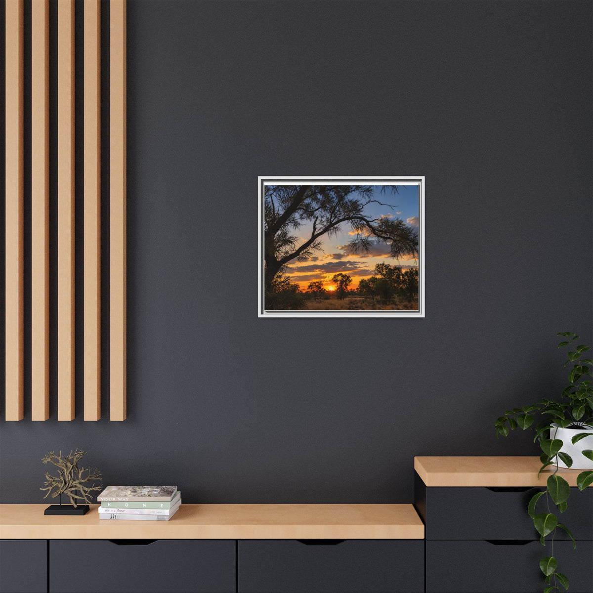 Sunset Silhouette Matte Canvas Print — Framed Landscape Wall Art