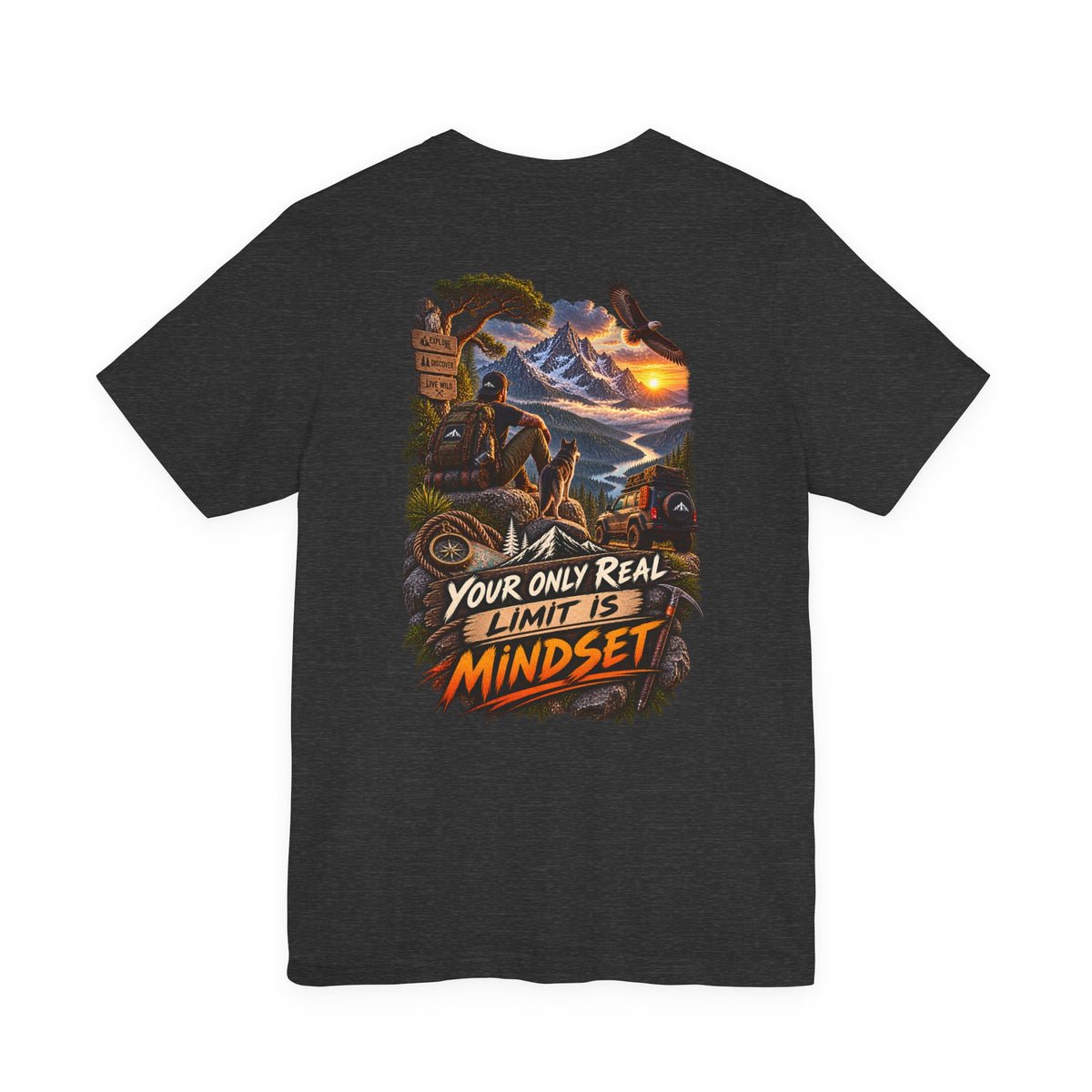 Mindset Adventure Graphic Tee — "Your Only Real Limit Is Mindset" Motivational Mountain T‑Shirt