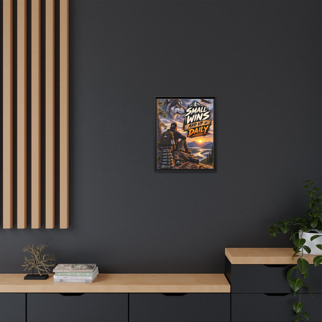 Small Wins Add Up Daily Framed Canvas Wall Art — Motivational Hiking Print