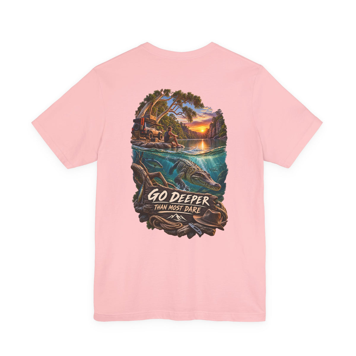 Go Deeper Dolphin Beach Tee — Nautical Sunset Ocean Graphic T‑Shirt