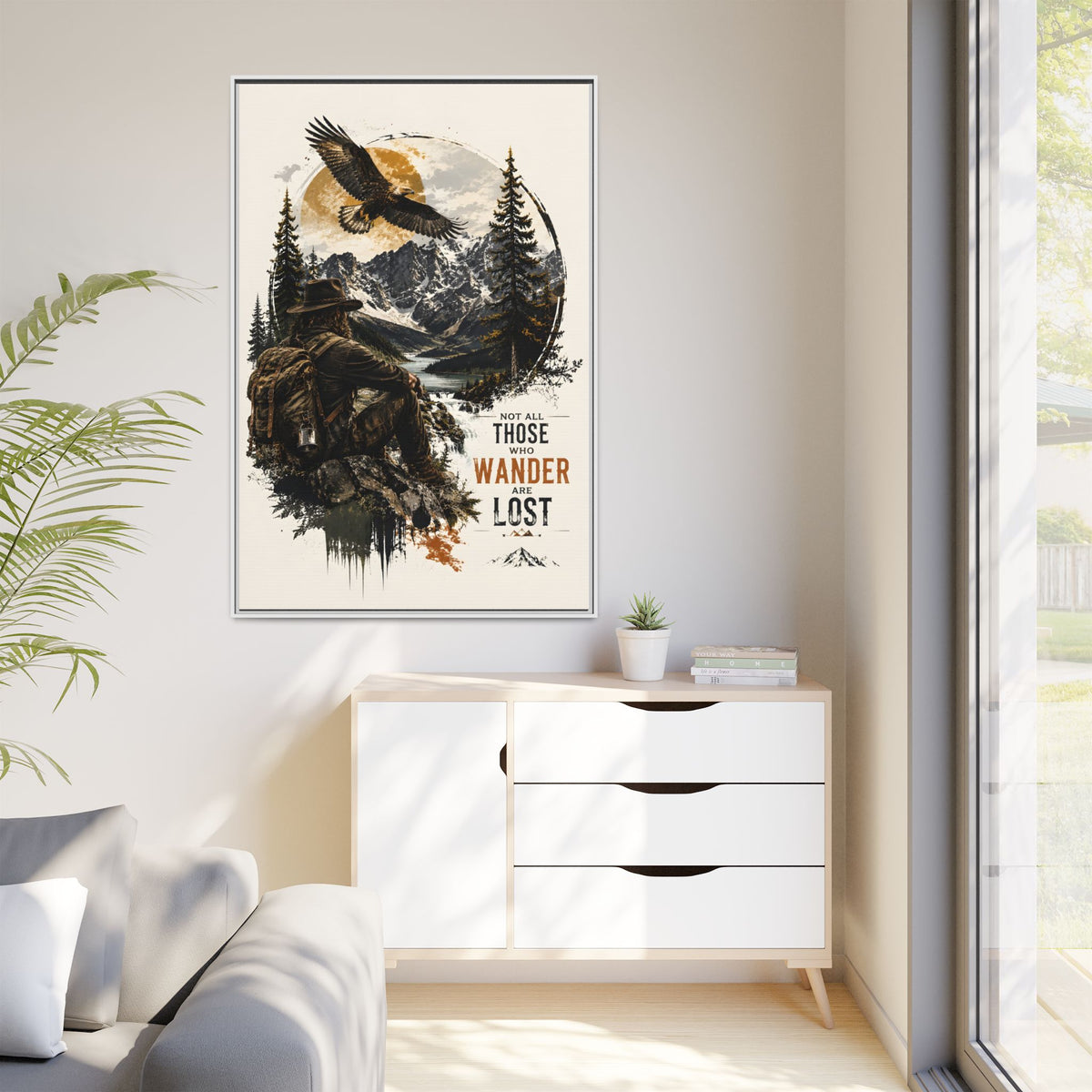 Wanderer Hiking Framed Canvas — "Not All Those Who Wander Are Lost" Wall Art