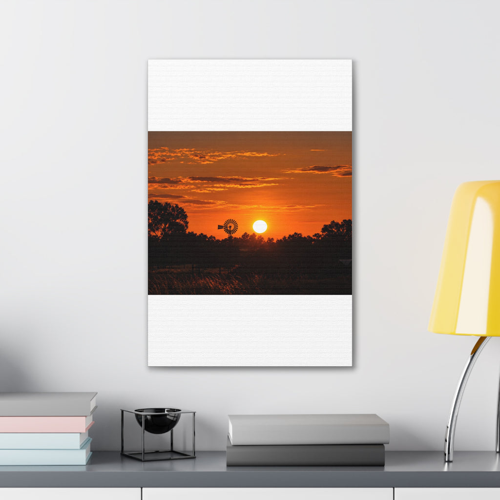 Sunset Windmill Canvas Print — Rural Farmhouse Wall Art