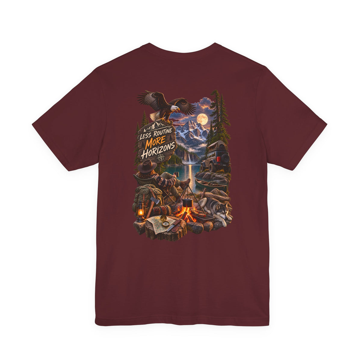 Adventure Campfire Graphic Tee — "Less Routine, More Horizons"
