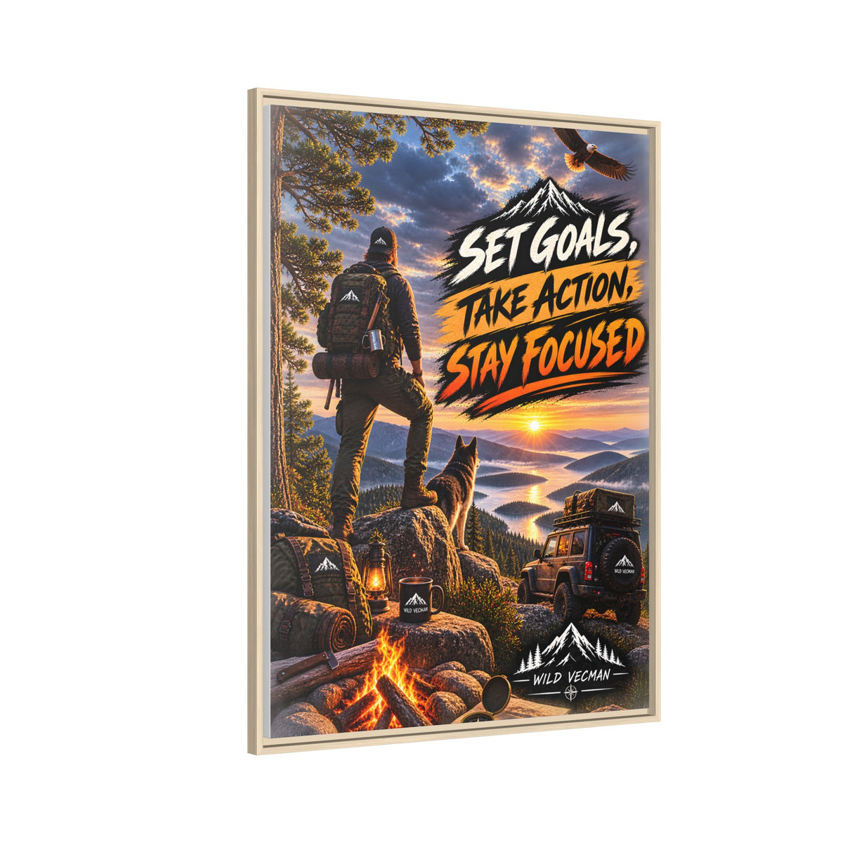 Motivational Adventure Canvas — “Set Goals, Take Action, Stay Focused”