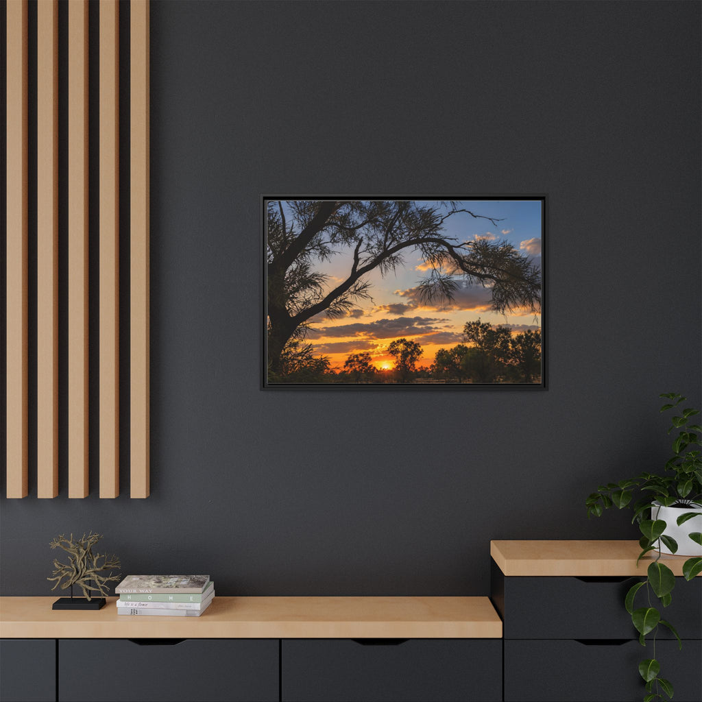 Sunset Silhouette Matte Canvas Print — Framed Landscape Wall Art