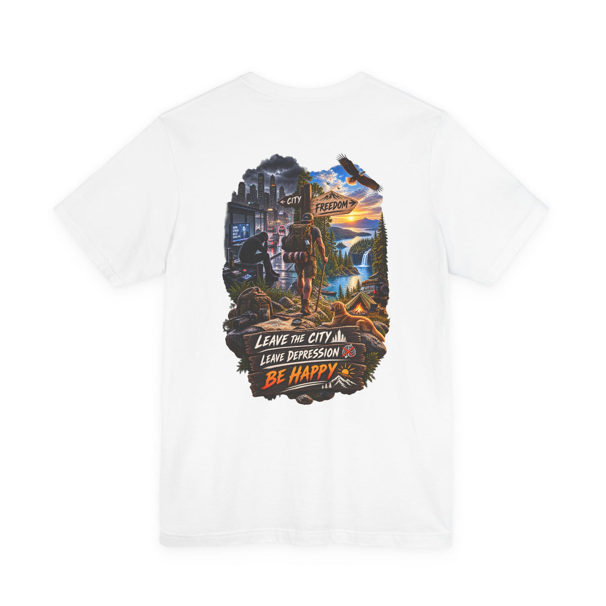 Leave the City Leave Depression Be Happy T‑Shirt — Mental Health Outdoors Graphic Tee