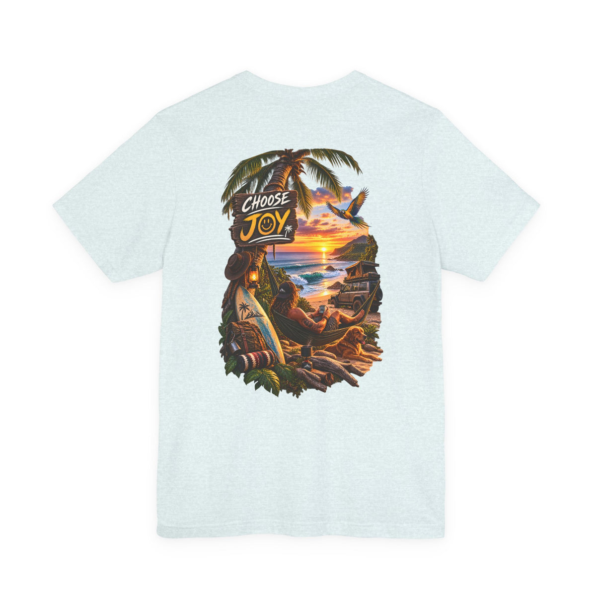 T-Shirt — 'Choose Joy' Tropical Sunset Beach Graphic Tee