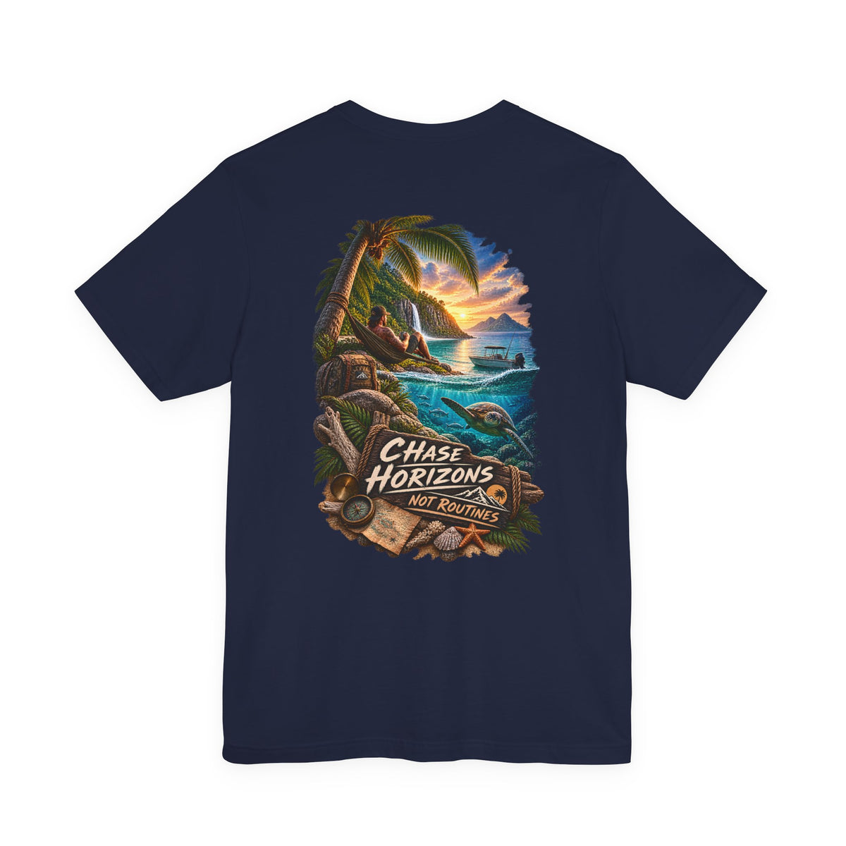 Chase Horizons Sunset Beach Tee — Adventure Coastal Graphic T-Shirt