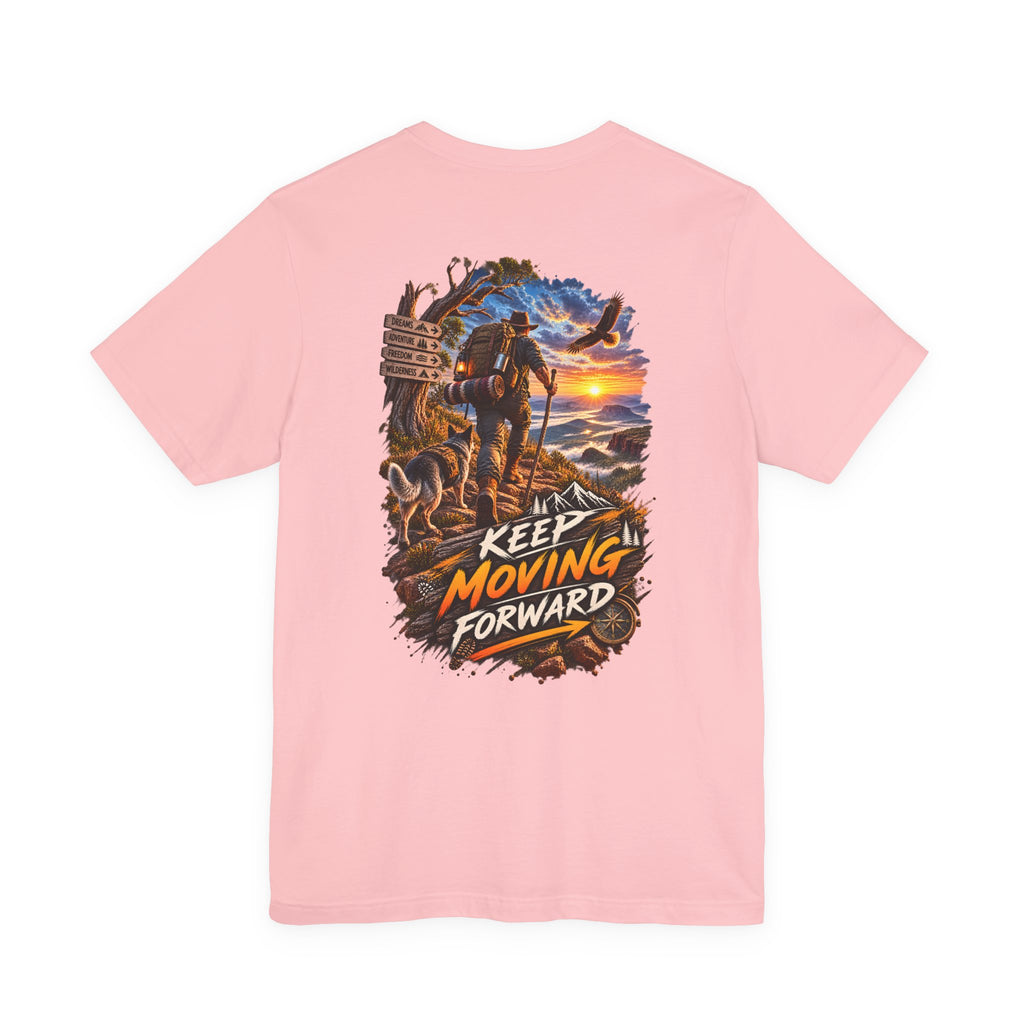 Keep Moving Forward T-Shirt — Motivational Hiker Sunset Graphic Tee