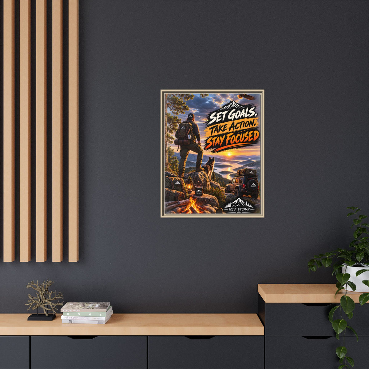 Motivational Adventure Canvas — “Set Goals, Take Action, Stay Focused”