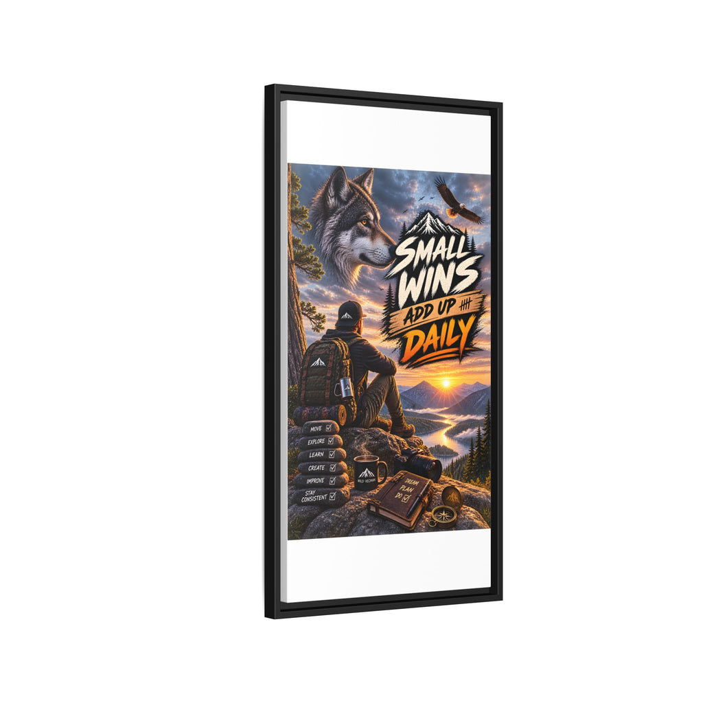 Small Wins Add Up Daily Framed Canvas Wall Art — Motivational Hiking Print