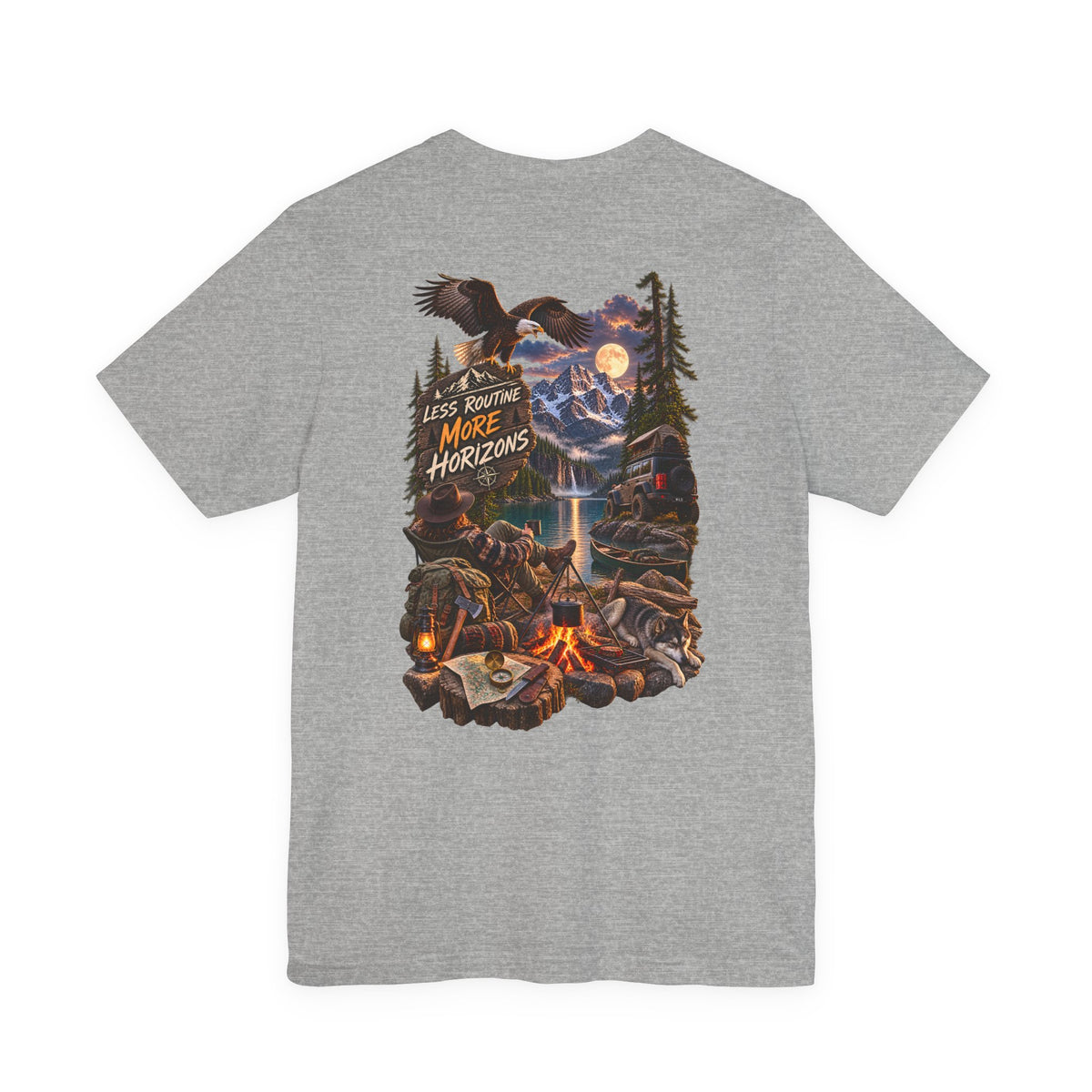 Adventure Campfire Graphic Tee — "Less Routine, More Horizons"